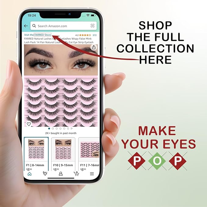 FARRED Natural Eyelashes Wispy Lashes Short False Eyelash Small Cat Eye Fake Lashes Full Pestañas Sets for MUA and Beginners Daily Makeup (F2 | 7-14mm)