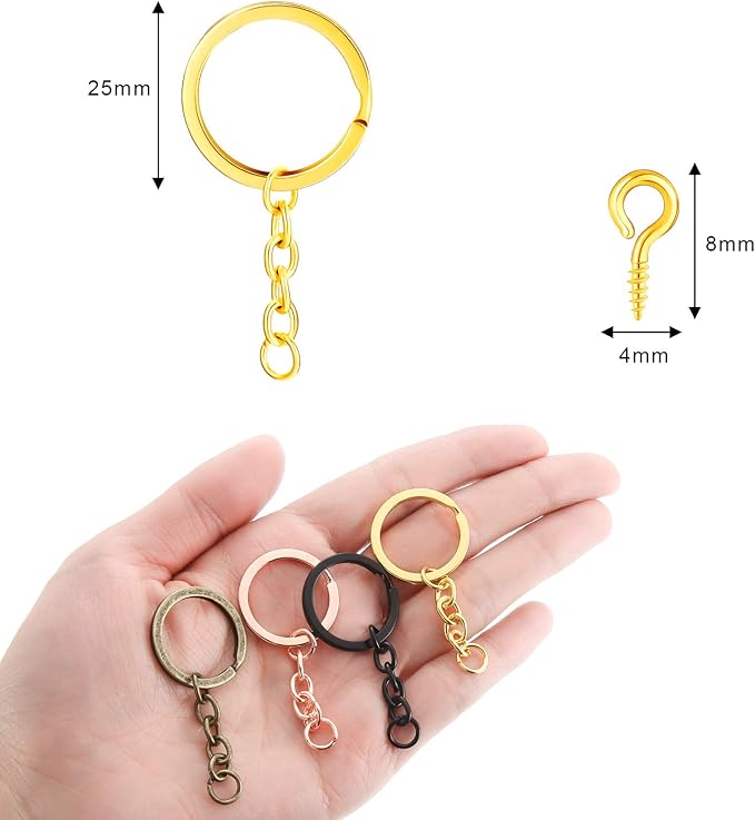 250 Pieces Keychain Rings Including 35 Pieces Keychain Rings and Jump Rings and 180 Pieces Screw Eye Pins for Jewelry Making (Mixed Colors,25 mm)