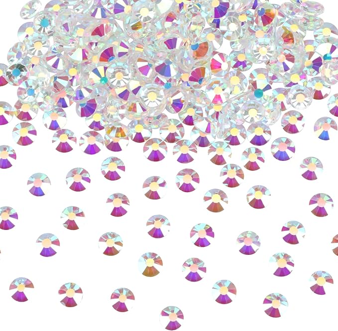 Jollin Glue Fix Crystal Flatback Rhinestones Glass Diamantes Gems for Nail Art Crafts Decorations Clothes Shoes(ss8 2880pcs, Transparent AB)