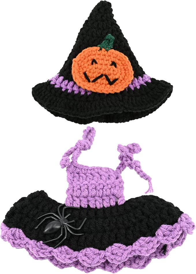 Knit Clothes for Labubu Dolls – 2-Piece Outfit Set (Knitted Hat & Dress), Fits 17cm Dolls, Soft and Stylish Doll Clothes Accessories (No Doll)_Purple