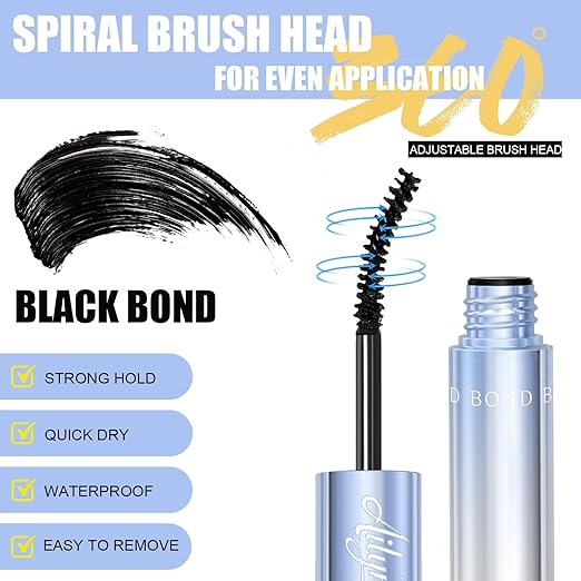 Ailynalash Lash Cluster Glue,Strong Hold Lash Bond and Seal Waterproof,2-in-1 False Eyelash Adhesive for Clusters,Black Long-Lasting 144H Latex-Free,Quick Dry,for DIY Individual Lash at Home(5ml+5ml)