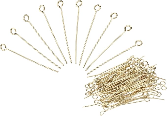 PATIKIL 200Pcs 304 Stainless Steel Jewelry Eye Pins 28mm 22 Gauge Gold Open Eye Pins for Jewelry Making DIY Craft Necklaces Bracelets Earrings