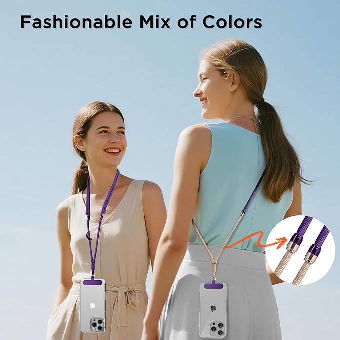 3-in-1 Cell Phone Lanyard 1 Pack + Wrist Strap 1 Pack - Convertible Crossbody Strap with Locking Knob Friendly, Adjustable Neck Lanyard for Gym/Work/Travel Essentials(Purple)