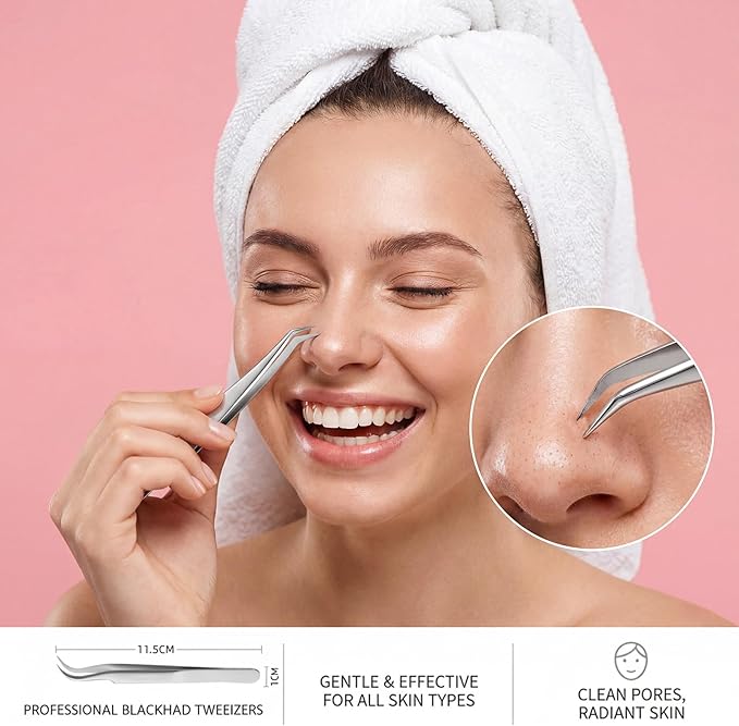 SANHOOII 4in1 Precision Stainless Steel Tweezers For Eyelash Extensions, Hair Eyebrow Remove, Blackhead removal