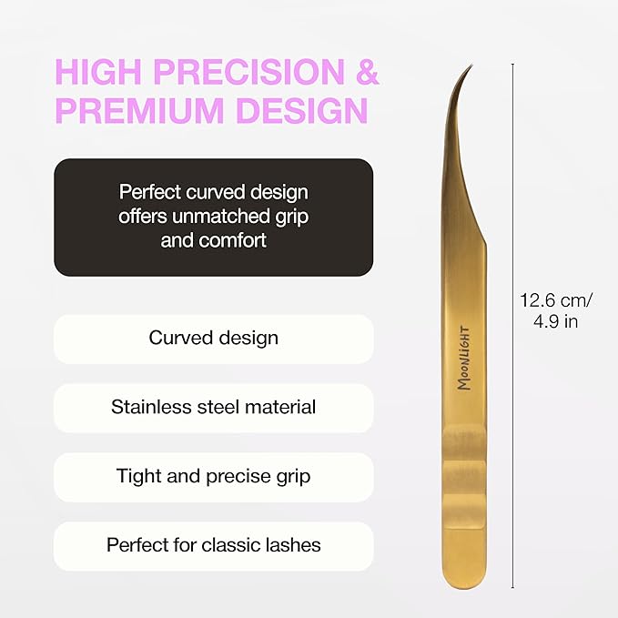 Curacoro Lash Tweezers for Eyelash Extension - LashSmith Curve Isolation Eyelash Tweezer for Classic Lashes