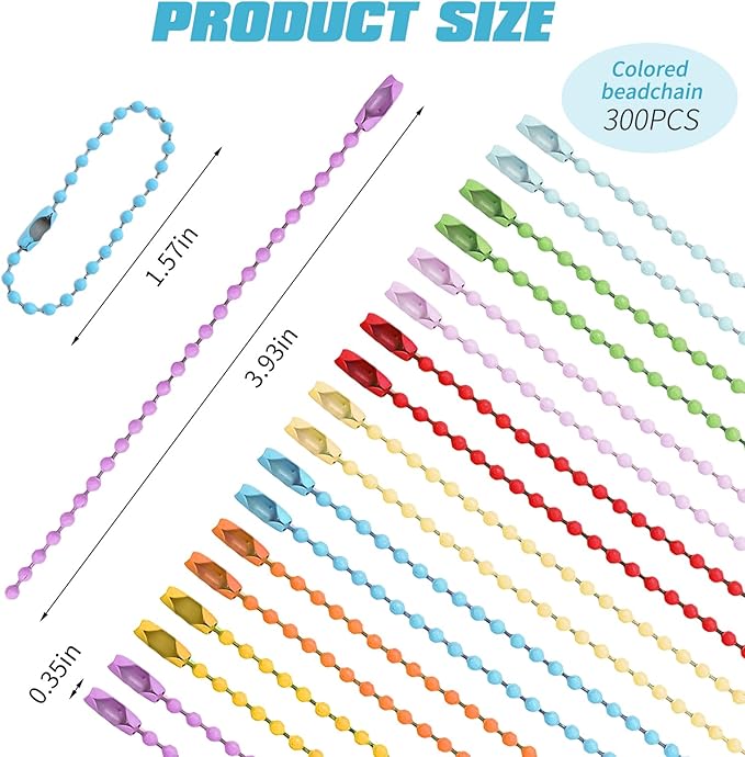 300 PCS Ball Chain Keychain Ball Bead Chain 2.4mm Balls Chains for Making Jewelry DIY (Mixed Color)