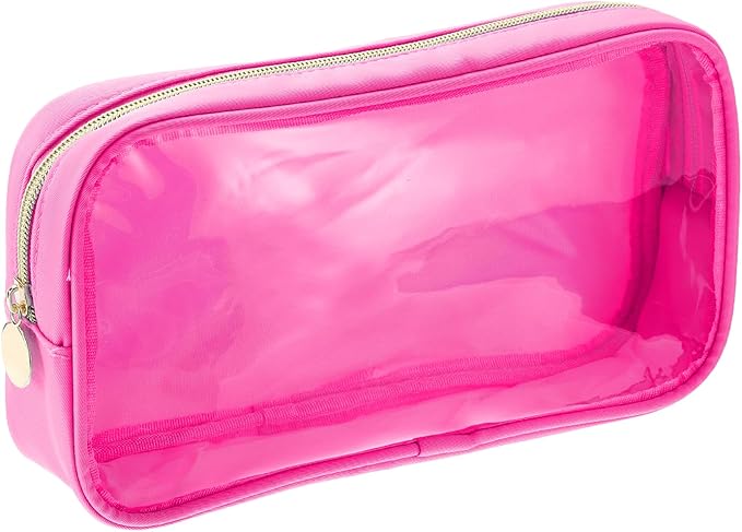 uxcell Clear Makeup Bag Small Cosmetic Bag Case Transparent Toiletry Organizer with Zipper, Portable Makeup Pouch for Daily Use Travel, Medium, Magenta
