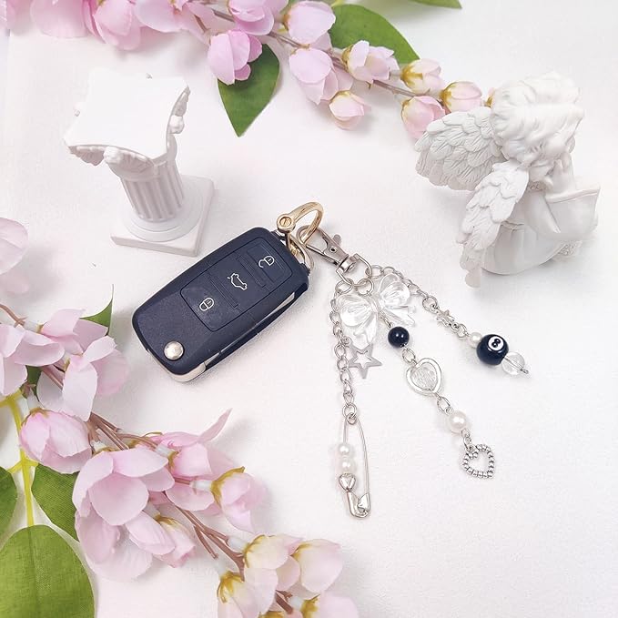 Y2K Aesthetic Keychains for Women Cute Flowers Star Cake Jellyfish Keychins Charms Kawaii Bag Purse Decor