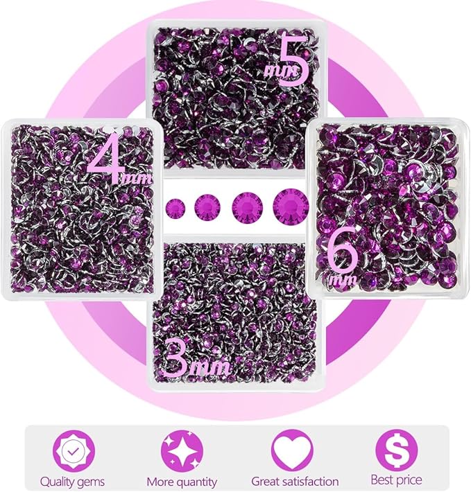Grape Purple Crystal Resin Rhinestones w B7000 Jewelry Glue for Bedazzling Crafting Flatback Stones 3mm 4mm 5mm 6mm Diamonds Crystals Gems Charms for Nails Face Eyes Makeup Tumblers DIY Crafts