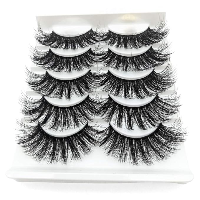 outopen 3D Mink Lashes Natural Wispy False Eyelashes 13mm Fluffy Long Eye Lashes Eye Makeup Tools 5 Pairs Pack(Q7 | 13MM)