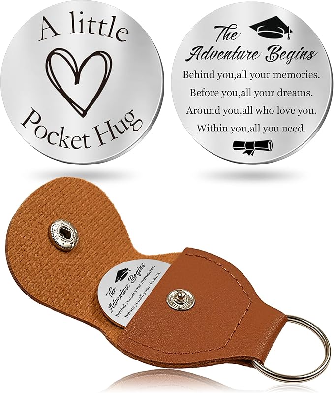 OUMILAN Pocket Hug Token Gifts for Men Boyfriend Girlfriend Inspirational Gift for Son Daughter Brother with Leather Keychain