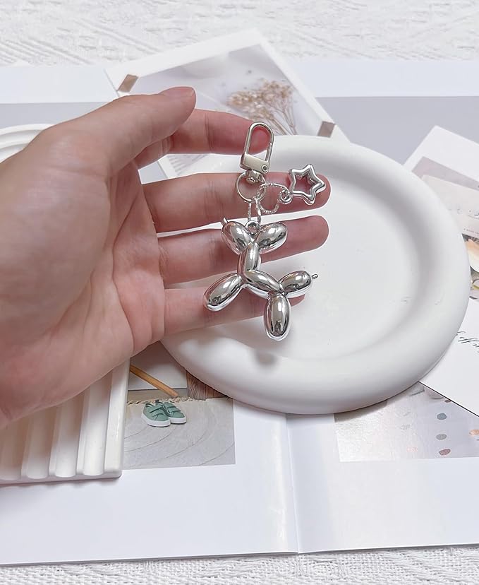 LAEKOU Star Balloon Dog Keychain for Women, Cute Y2K Key Chain Accessories, Aesthetic Charms for Bag Backpack