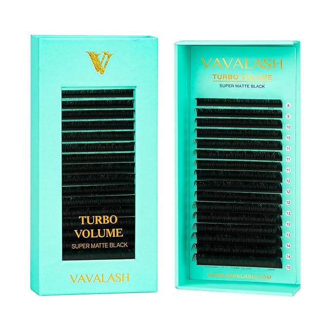 Shimmy-free Lashes Extenisons Self Fanning Eyelash Extensions 0.03 0.05 Turbo Volume Lashes C/CC/D Curl 14mm True Matte Black Lash Extensions Professional Volume Eyelashes (0.03-C-14mm)