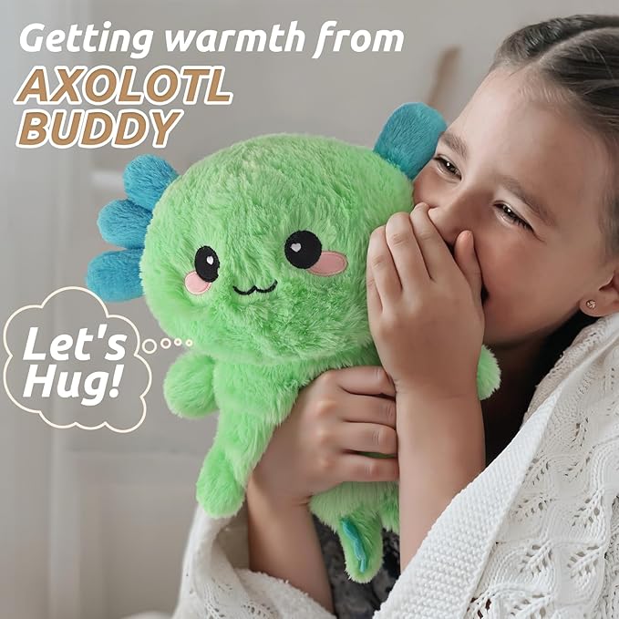 Cuckool Mint Axolotl Stuffed Animals, Microwavable Stuffed Animals Heating Pad for Cramps, Pain Stress Relief, Heatable & Coolable Lavender Scented Plush Toys for Anxiety, Women & Kids Bedtime