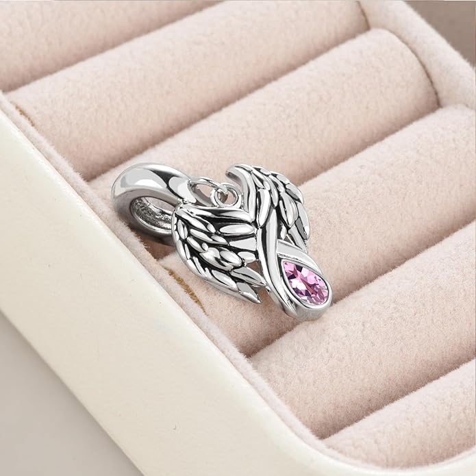 KunBead Guardian Angel Wings Birthstone Dangle Birthday Charms Compatible with Pandora Charm Bracelet for Women