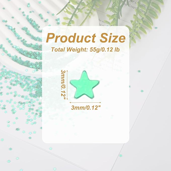 uxcell 55g Star Glitter Confetti, 3mm Holographic Sequins for Decoration, Green