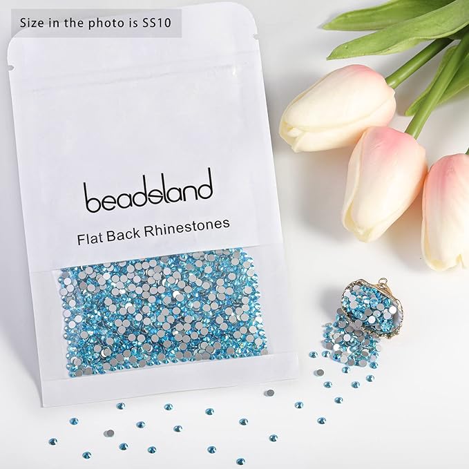 Beadsland 1440 Pieces Flat Back Crystal Rhinestones Round Gems,Aquamarine AB,SS10,2.7-2.9mm