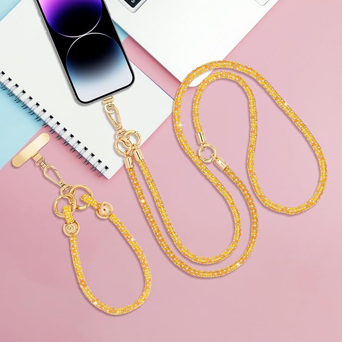 Crystal Phone Strap Crossbody and Wrist Lanyard, Anti Theft Layered & Wrist Strap Cell Phone Neck for Women