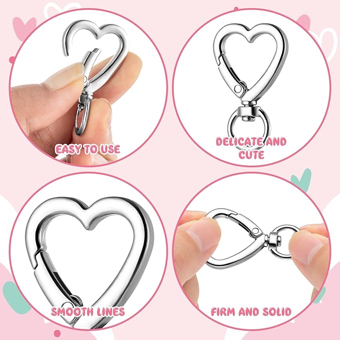 Metal Heart Shape Keychain,Sliver Heart Carabiner Clips for Keys