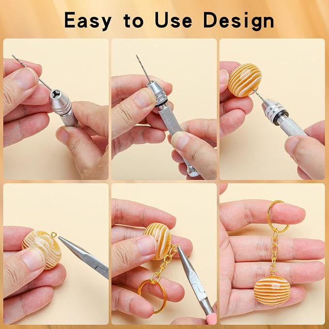 SONGIN Pin Vise Hand Drill Set, 670 Pcs Steel Manual Hand Drill Kit with 10 Pcs Drill Bits, Small Screw Eye Hooks, Keychain Rings for Jewelry Keychain Making and Crafts