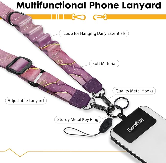 Phone Lanyard Crossbody, Marble Cell Phone Strap for Around The Neck Adjustable, Anti Theft Cute Lanyard for iPhone Case ID Holder Keys Accessories Travel Essential