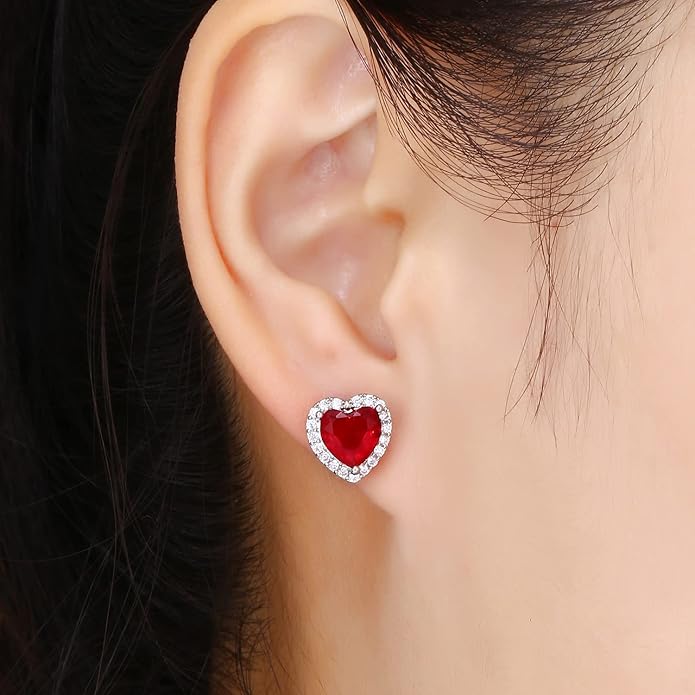 YOMELA Cubic Zirconia Earrings Studs, Halo CZ Birthstone Simulated Diamond Stud Earrings for Women