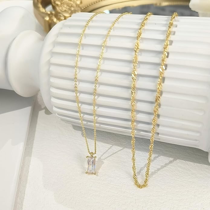 Luxval Diamond Pendant Gold Necklace for Women，Dainty 18k Gold Plated Choker Necklaces Simple Gold Jewelry Gifts for Women Girls