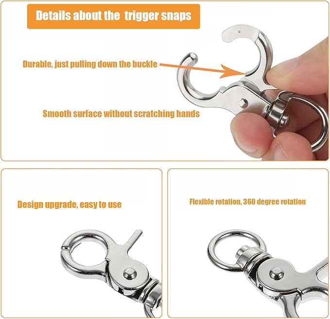 10PCS Trigger Snap Hooks 2.32'' x 0.82'' Heavy Duty Swivel Snap Hooks Metal Clasps Lanyard Clips for Bird Cage Key Chains