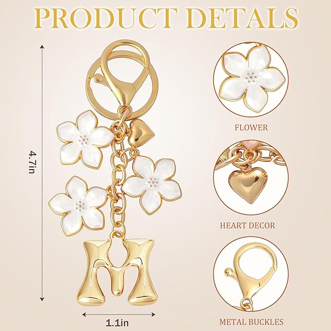 Snycler Bubble Initial Keychain Graceful Flower for bags car remote–A-Z Letter Charms for Women
