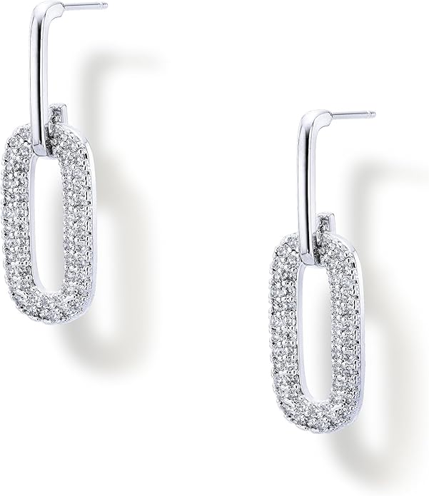OZEL 14K Gold & Silver Plated Paperclip Chain Earrings with Cubic Zirconia – Dangle, Hoop, Huggie, Stud Styles – Women’s Fashion Jewelry Gift