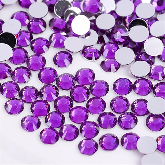 3000 Pieces SS6 2mm Flatback Rhinestones Clear Glass Round Gems Crystals for Nail Art DIY Crafts Clothes Shoes Bags （Purple）
