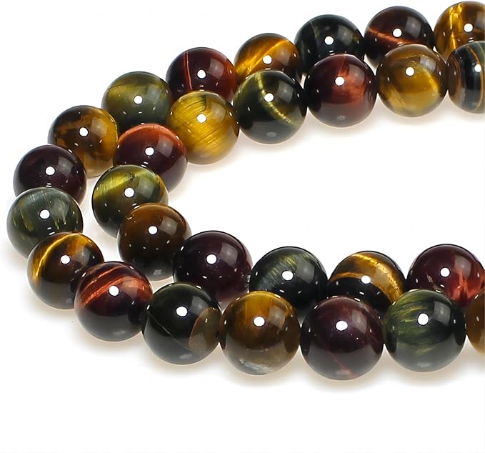 MJDCB Natural Stone Beads 6mm 60pcs Round Three Color Tiger's Eye Loose Gemstone Bead Charms for Jewelry Making Bracelet Necklace Earring Pendant