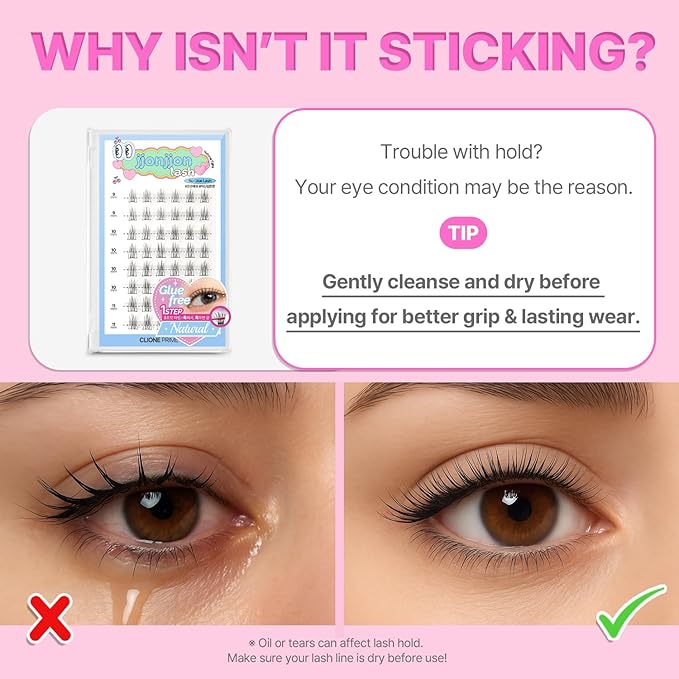 CLIONE PRIME Korean Self Adhesive Lash Clusters Under No Glue Press On Pre Bond Lash Clusters Fluffy Self Adhesive False Eyelashes No Glue Needed Reusable Wispy Eyelash Extensions