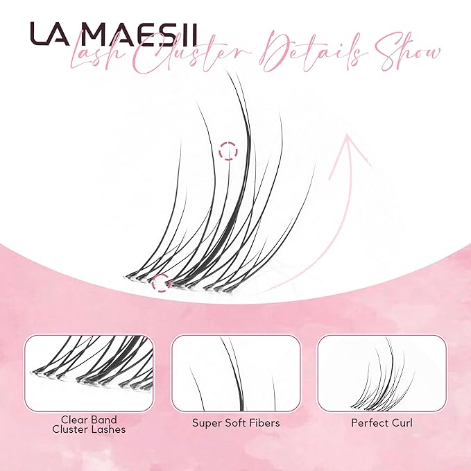 LA MAESII 120Pcs Clear Band Lash Clusters 10-14mm Natural Look Cluster Eyelashes C Curl Resuable Invisible Band Individual Cluster Lashes(77)
