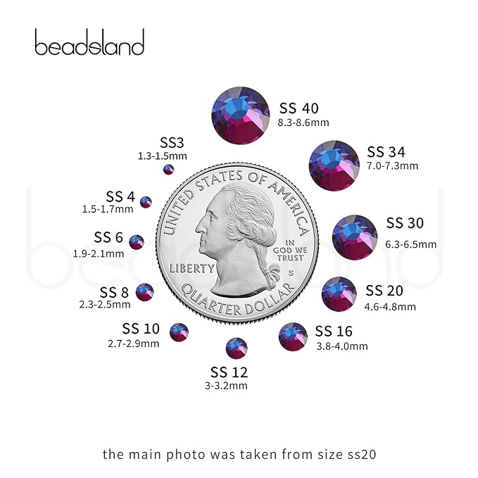 Beadsland Flat Back Crystal Rhinestones Round Gems for Nail Art and Craft Glue Fix, Blue Volcano, 7.0-7.3mm, SS34/288pcs