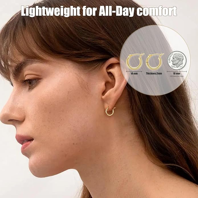 Gacimy Gold Hoop Earrings for Women 14K Real Gold Plated Hoops with 925 Sterling Silver Post