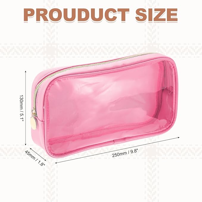 uxcell Clear Makeup Bag Small Cosmetic Bag Case Transparent Toiletry Organizer with Zipper, Portable Makeup Pouch for Daily Use Travel, Medium, Pink