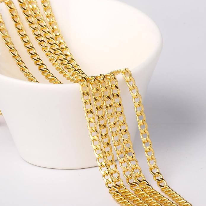 16.5 Ft Stainless Steel Curb Chains, 5mm 6mm 7mm 9mm Cuban Chain Roll Bulk for Jewelry Making