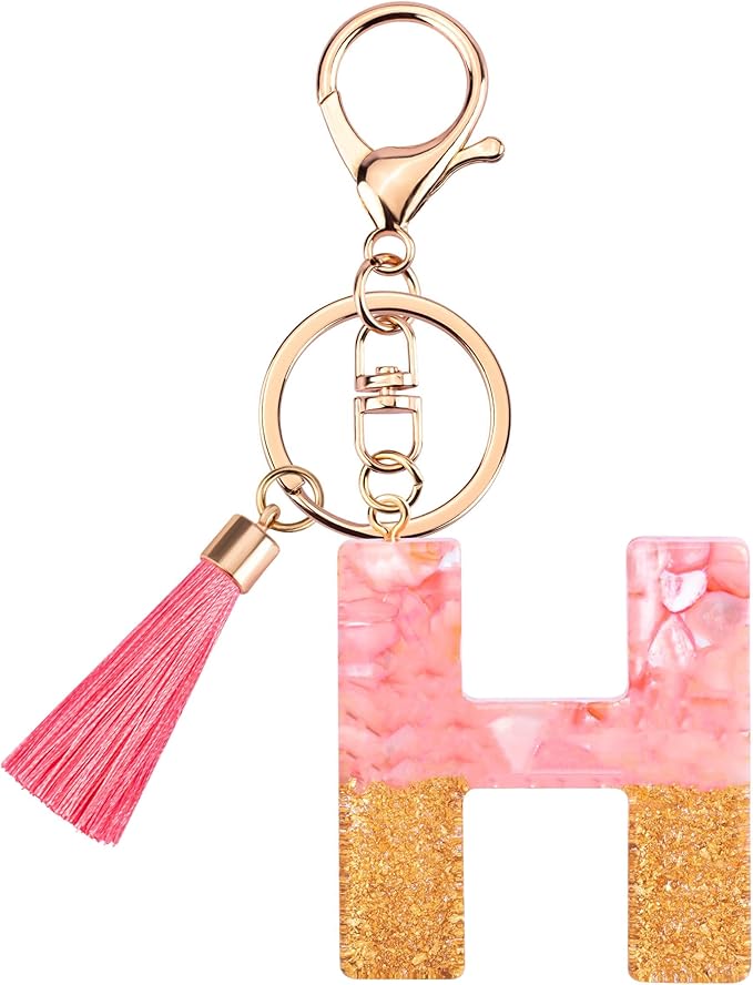Suweibuke Cute Pink Key Chains for Women Girls, Initial Letter Keychains with Tassel, Charms for Key Purse Handbags Backpacks