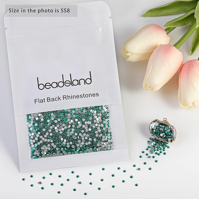 Beadsland Flat Back Crystal Rhinestones Round Gems for Nail Art and Craft Glue Fix, Blue Zircon, 2.3-2.5mm, SS8/1440pcs