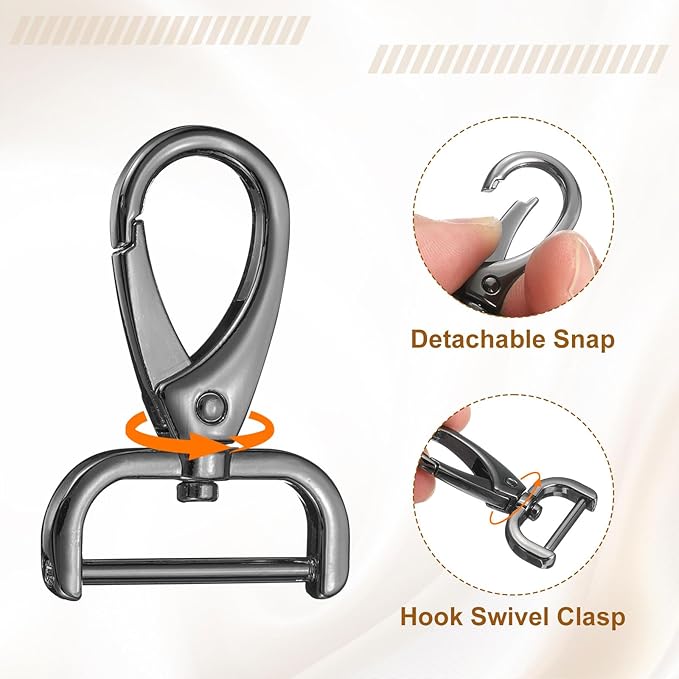 HARFINGTON 2Pcs Detachable Snap Hook Swivel Clasp 1" D Ring with Swivel Lobster Claw Clasps Hook for Purse Strap Keychain Bag DIY Craft, Gunmetal