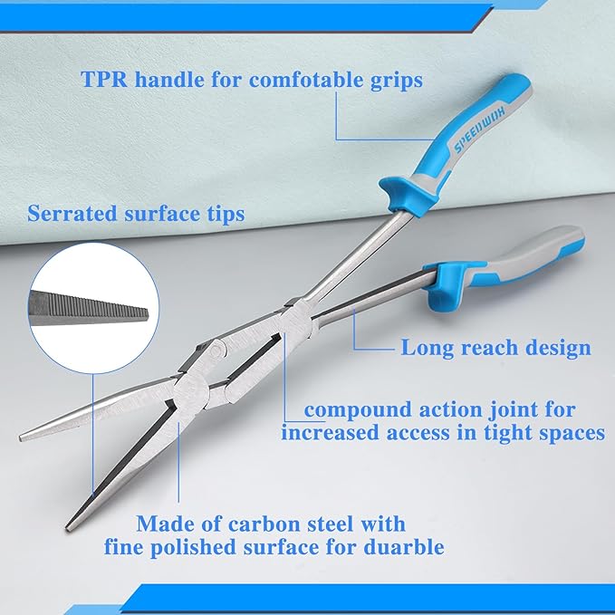 SPEEDWOX 13 Inch X-Type Long Nose Pliers - Double-Joint, Extended Reach, Dual Material, Extra Long Needle Nose Pliers