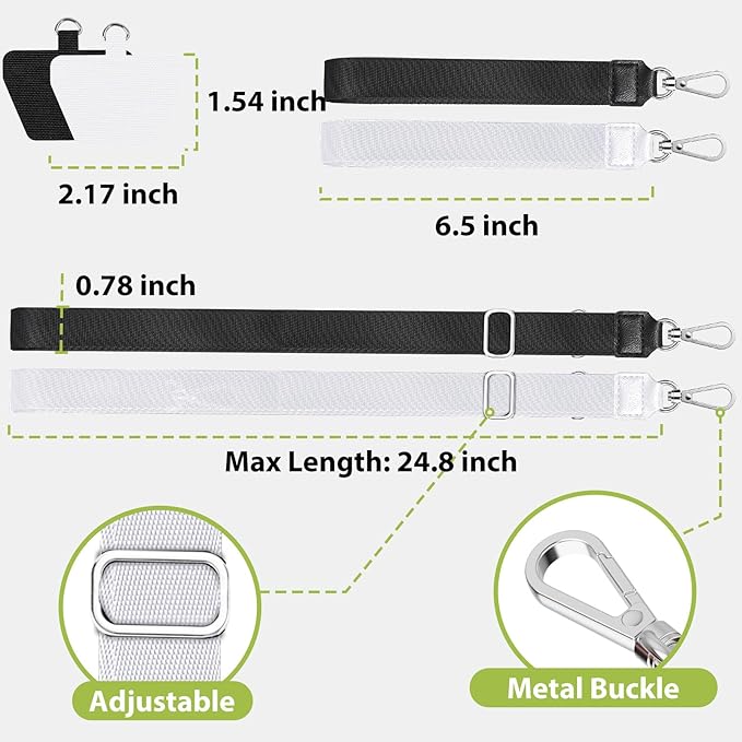 takyu Phone Lanyard, 2 Pack Adjustable Crossbody Neck/Wrist Strap with 2 PcsTether Pads, Secure Hands-Free Compatible for iPhone Samsung Perfect for Nurses, Teachers, Travel, Hiking Black+White
