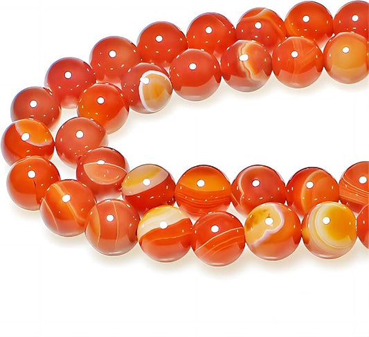 MJDCB Natural Red Striped Agate Beads Round Loose Beads for Jewelry Making DIY Bracelet Necklace (8mm)