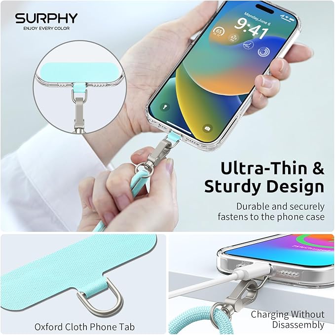 SURPHY Phone Lanyard, Adjustable Phone Strap Crossbody with 2 Pack Cell Phone Tether Tab, Premium Metal Buckles, Skin-Friendly, Universal Cell Phone Lanyard Crossbody for Women and Men, Limpet Shell
