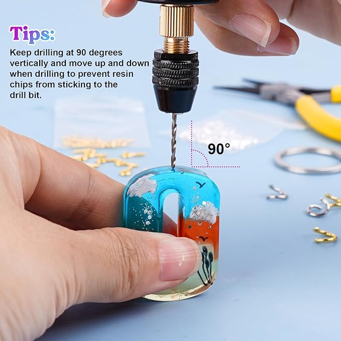 LET'S RESIN Electric Drill, 74Pcs Hand Drill with 3-Jaw Clamp-Applicable to A Larger Drilling Range (0-3mm), Keychain Making Kit, Jewelry Making Kit, Grip Nose Pliers, Jewelry tools, for Resin