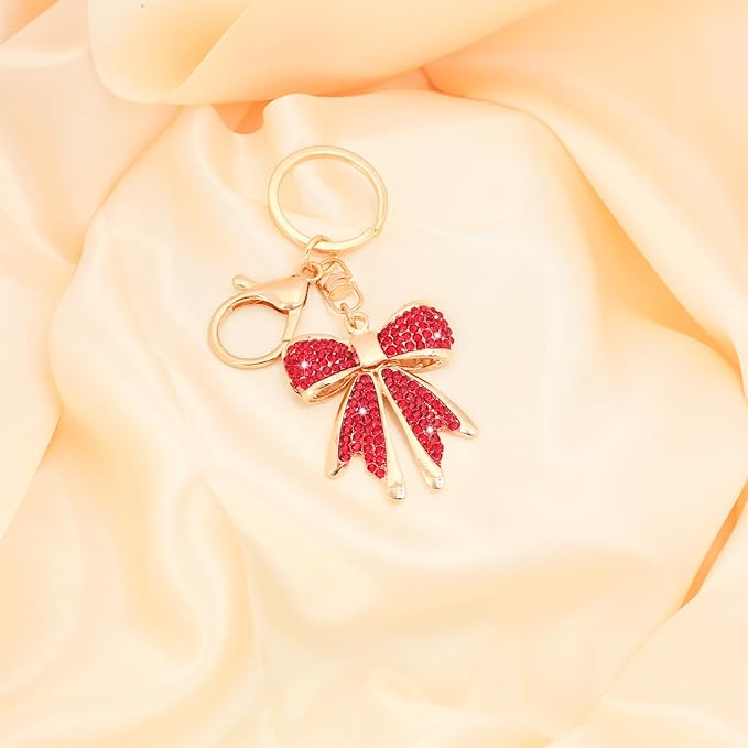 Sparkly Gold Plated Color Rhinestone Bow Keychains for Women,Charms for Key Purse Handbags Backpacks
