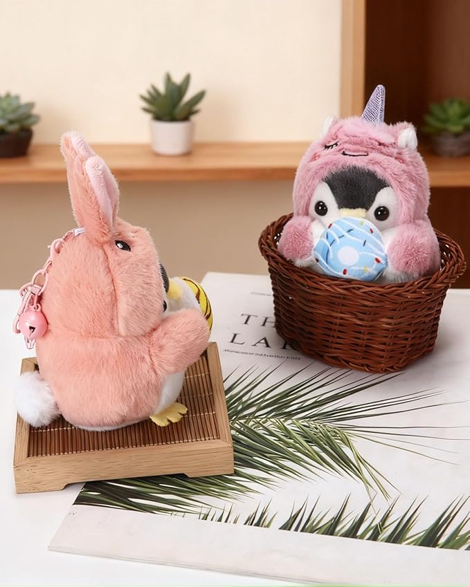 Penguin Plush Keychain Cute Stuff Cosplay Costume Change Clothing Donut Frog Unicorn Shiba Inu Bunny Tiger keyring