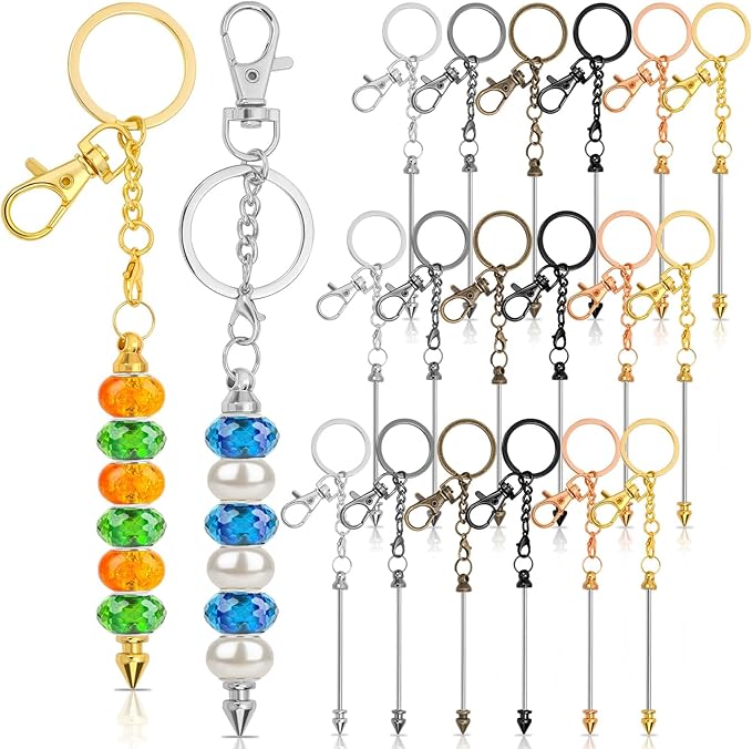 18Pcs Beadable Keychain Bar Bulk, Colorful Plating Alloy Beaded Keychain, Blank Keychain Making Supplies DIY