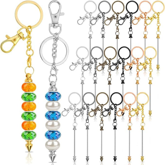 18Pcs Beadable Keychain Bar Bulk, Colorful Plating Alloy Beaded Keychain, Blank Keychain Making Supplies DIY